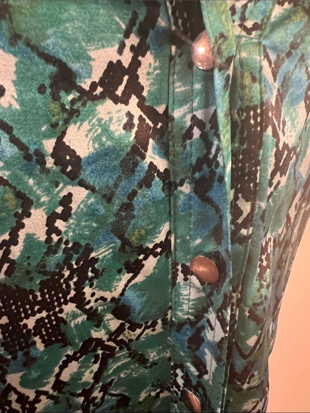 Cache Teal Satin Snake-Print Blouse - Picture 7 of 8